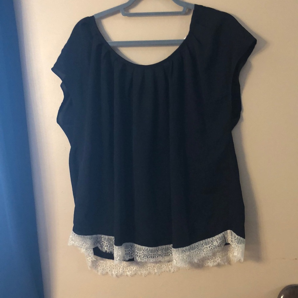 Black top with cream lace bottom tie bow in back